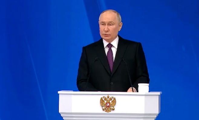 俄羅斯總統普丁2月29日發表國情咨文。   圖 : 直播截圖