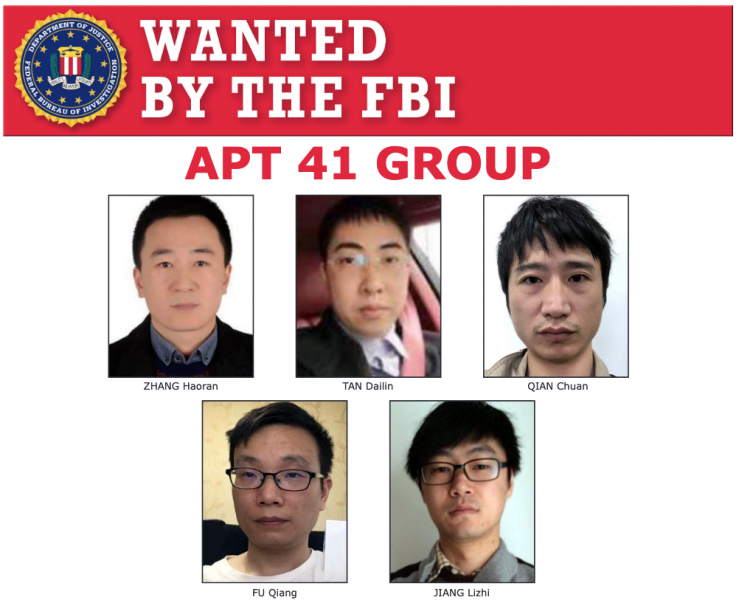 2020年9月FBI將5名中國 APT41駭客列入其網路通緝名單。   圖 :  翻攝自FBI網頁