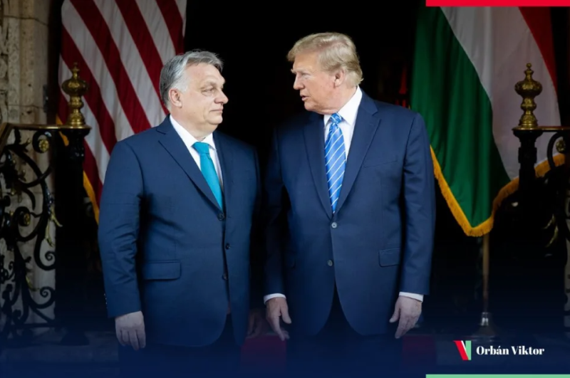 匈牙利總理奧班 (左) 訪問海湖莊園並會見川普。   圖 : 翻攝自騰訊網