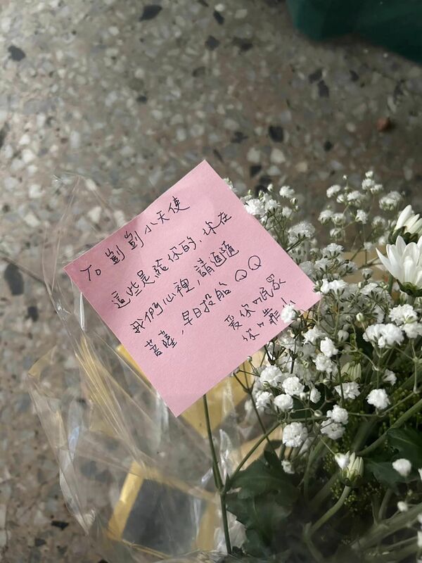 台北市一名 1 名一歲多大的男童遭到保母姐妹的虐待長達四個月，之後不幸離世。手段之殘忍引起了全民的暴怒，許多民眾自發前往「剴剴對不起」行動中獻花。   圖：翻攝自林祐生臉書