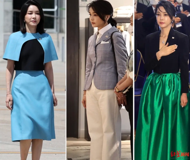 韓國第一夫人金建希(左)的穿搭常引領時尚，成為媒體關注的焦點。   圖 : 翻攝自紅星新聞