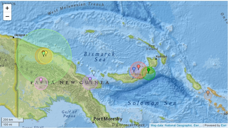 巴布亞紐幾內亞發生規模6.9級地震，未發布海嘯警報。   圖/取自earthquaketrack.com