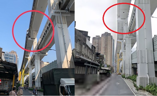 新北捷運證實環狀線板新-中原樑柱位移。   圖:翻攝畫面