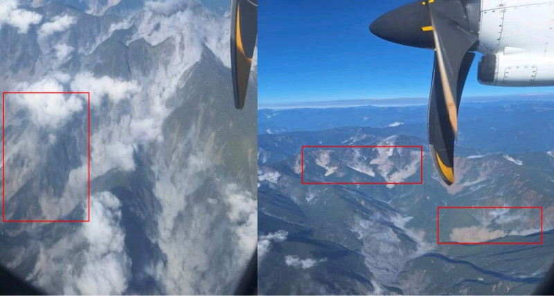 地震發生當下就有民眾搭乘飛機從松山前往台東，意外拍下11秒空拍影片。   圖：翻攝自爆料公社網站