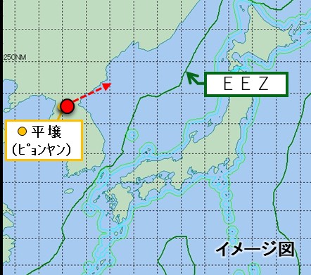 日本防衛省22日發出通報，指當地時間下午15時左右，北韓從內陸向東北的日本海方向發射「至少一枚」彈道飛彈，落在朝鮮半島東海岸附近的日本專屬經濟區(EEZ)之外。   圖：翻攝mod.go.jp