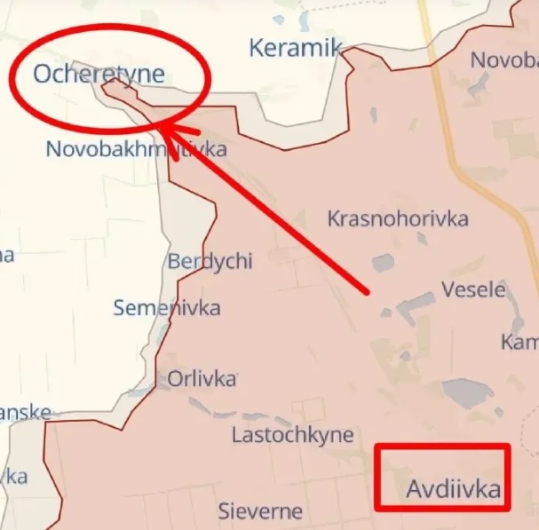 俄軍從佔領的阿夫迪夫卡地區往西北部進攻，突破烏軍在當地的防線。   圖：翻攝自 鷹眼Defence