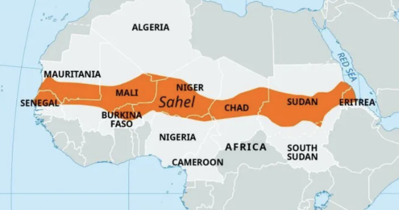 薩赫勒地區，位於撒哈拉沙漠和蘇丹草原中間一條長超過 3,800 千公尺的地帶，橫跨塞內加爾、茅利塔尼亞、馬利等 10 國。   圖：截自 騰訊網
