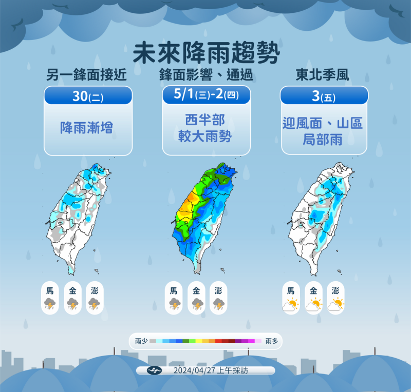 下週二至下週五降雨趨勢。   圖：中央氣象署／提供