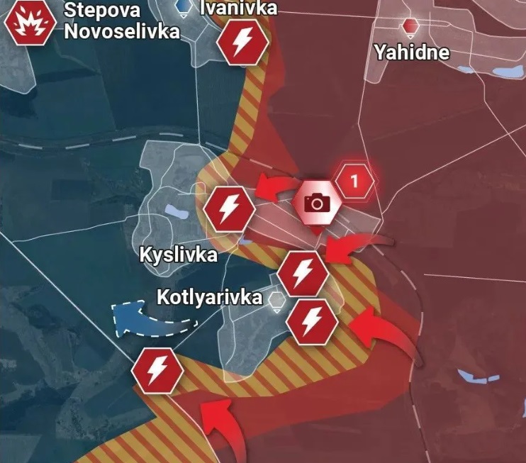 俄軍佔領基斯洛夫卡也會加大北部伊萬諾夫卡的壓力。   圖：翻攝自勝研集