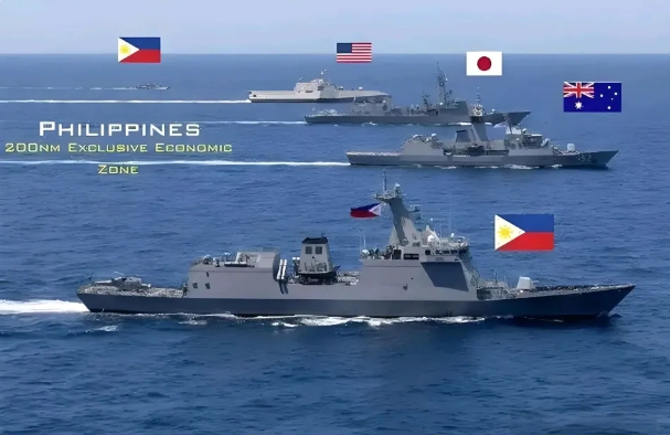 美、菲、日、英戰艦在南海菲律賓200哩經濟海域舉行聯合軍演。   圖 : 翻攝自菲律賓國防部