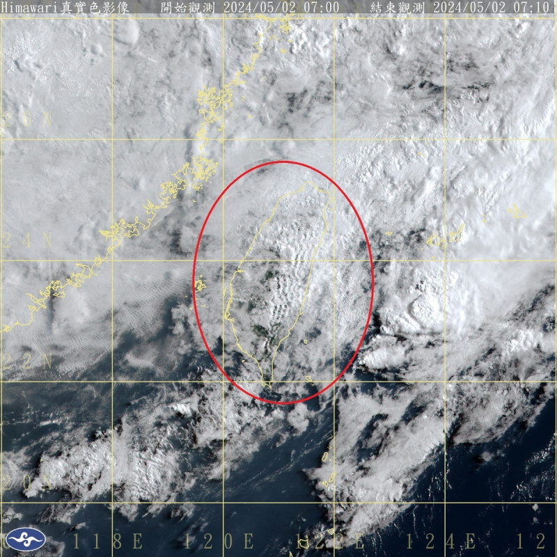 今天受到東北季風影響加上水氣偏多，北部與東北部天氣稍涼；中部以北、宜花地區有短暫陣雨或雷雨，並易有短延時強降雨。   圖：中央氣象署／提供