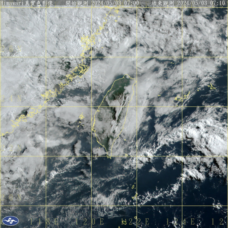 今天東北季風減弱，轉為吹東風，除了北部與東半部有局部短暫陣雨外，其他地區為多雲，午後則可能出現局部短暫雷陣雨。   圖：中央氣象署／提供