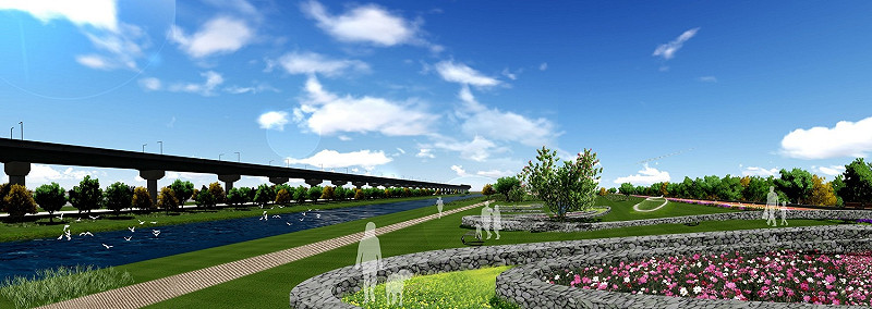 為了明年舉辦的台中花博，台中市府打造世界級迎賓河岸，運用筏子溪既有礫石堆疊排列，打造全長綿延2,068公尺的石籠地景藝術。   圖 : 台中市政府/提供