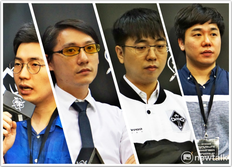 LPL教練團，從左至右分別是EDG、RNG、OMG、WE的教練。   圖：蔡幸秀/攝影