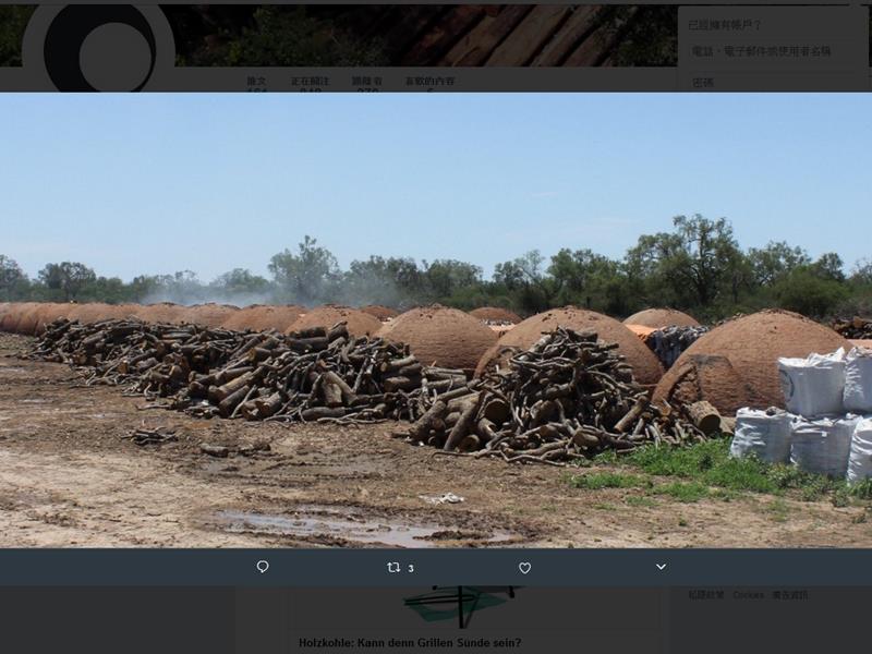 歐洲和美國的連鎖超市應該調查烤肉用木炭的來源，確保它們不會讓南美洲國家巴拉圭大規模的毀林現象雪上加霜。   圖 : 取自地球視野推特網頁twitter.com/earthsight