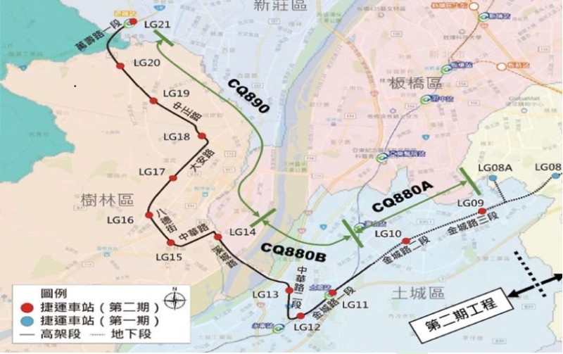 萬大線二期路線示意圖。   圖：台北市政府捷運工程局第二區工程處／提供