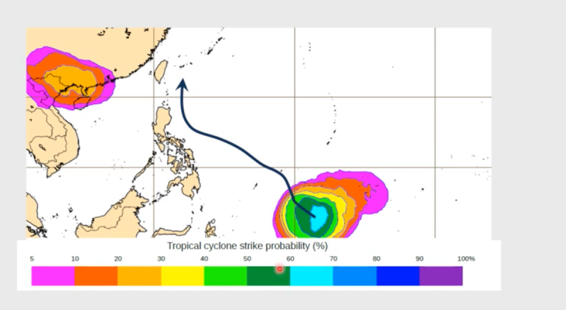 路徑預測將往菲律賓呂宋島東方外海，對台無影響。   圖：翻攝自賈新興Youtube