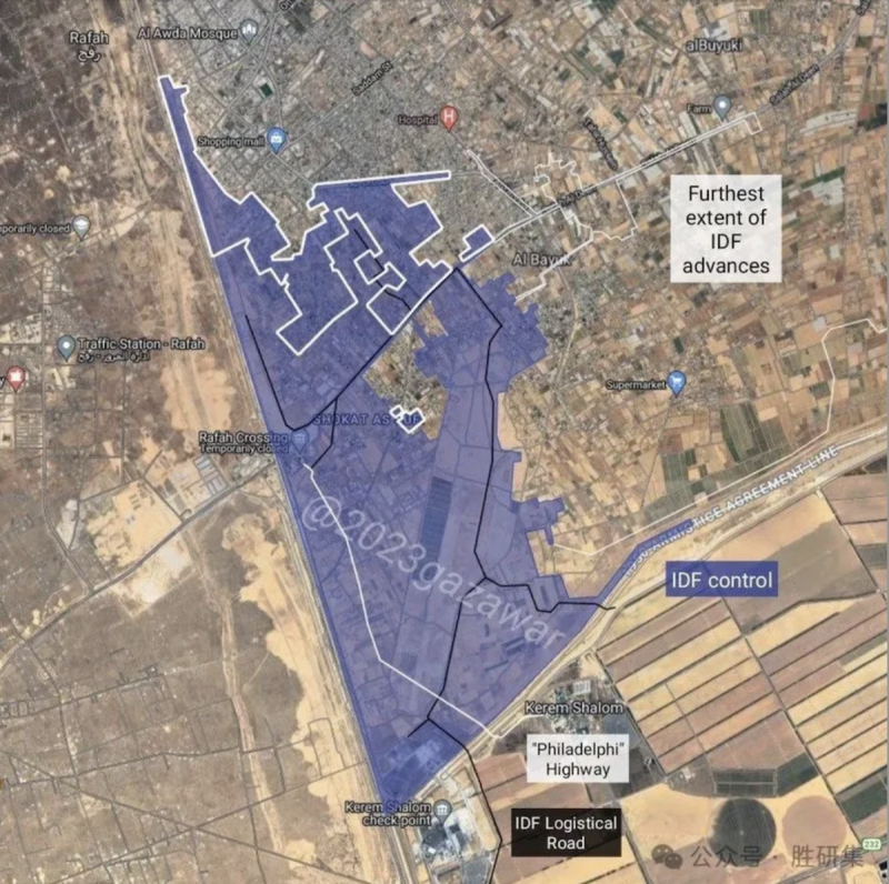  費城走廊以色列（IDF）控制區 圖：翻攝自 騰訊網 