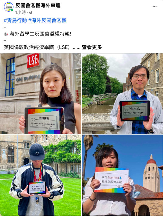 一群在海外工作、求學、生活的台灣人也發起「反國會濫權海外串連」活動。   圖：翻攝自反國會濫權海外串連粉專