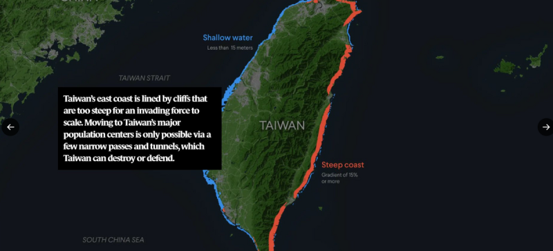 台灣東海岸依托懸崖絕壁和崇山峻嶺，不適宜登陸作戰