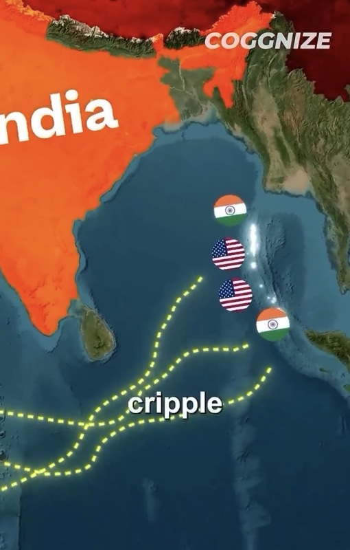 印度與美國聯盟，切斷中國半數原油進口，堅守「安達曼群島（Andaman）」及「尼科巴群島(Nicobar Islands)」關口。   圖﹔翻攝自 X 推主 Epic Maps