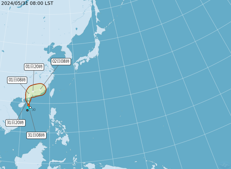 TD02最快在今天就有再增強為輕度颱風的趨勢。   圖：翻攝自中央氣象署官網