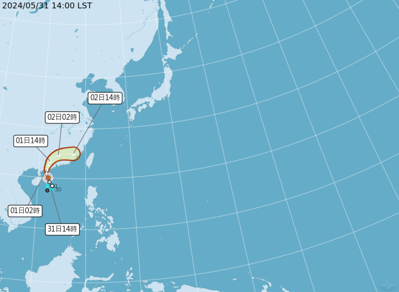 熱帶性低氣壓於今(31)日正式生成今年第二號颱風「馬利斯」。   圖：翻攝自中央氣象署官網