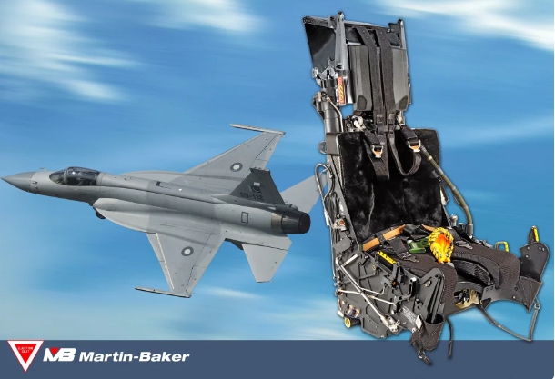 英國馬丁貝克攻斯的彈射座椅與巴基斯坦梟龍戰機。   圖 : 翻攝自馬丁貝克官網