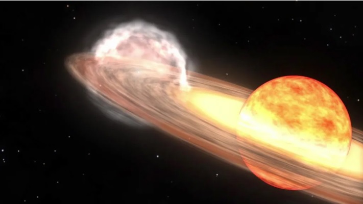 距離地球約 3000 光年的 T CrB  雙星系統預計近期會發生「新星」爆炸，亮度將大幅提升至肉眼可見的程度。   圖：翻攝自 NASA 官方網站