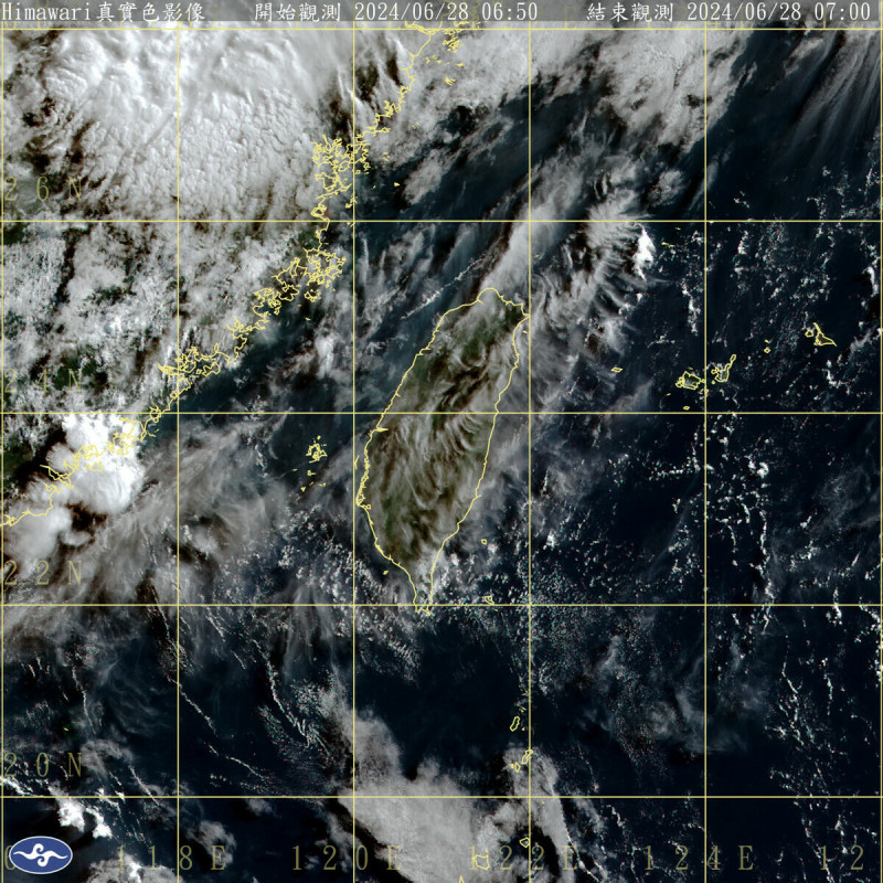 由於太平洋高壓稍減弱，午後雷陣雨範圍擴大，今天中部以北、東半部地區要留意有局部大雨發生。   圖：中央氣象署／提供