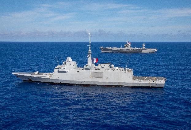 2024年環太平洋軍演，法國派遣布列塔尼號護衛艦參與環太軍演。   圖：取自法國參謀長Ｘ