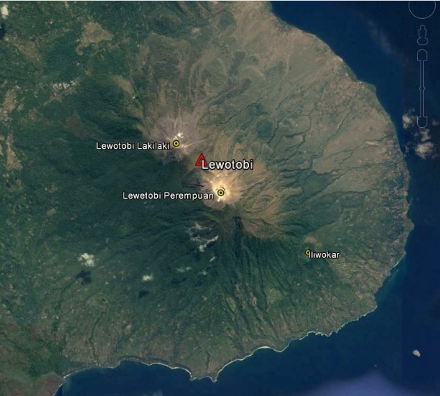 勒沃托比拉基拉基火山（Mount Lewotobi Laki-Laki）29日兩度噴發。   圖/取自Google Earth
