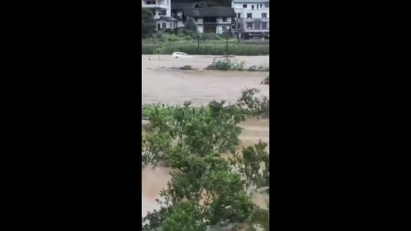 許多村莊都被洪水淹沒，村民的汽車甚至被洪水直接沖走。   圖：擷取自 @muyang909 X 分享影片