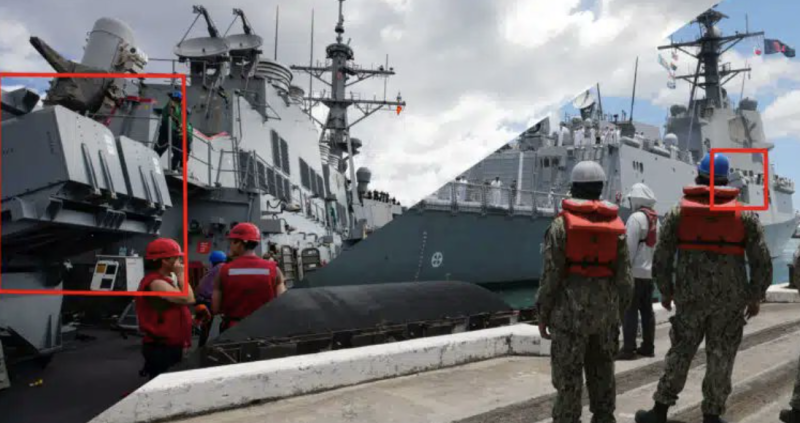 美軍準備參加環太軍演的「菲茨傑拉德號（DDG-62）」神盾艦抵達檀香山後，被媒體發現已裝備海軍打擊飛彈（NSM）。   圖：翻攝自 Ｘ @Aurora107E