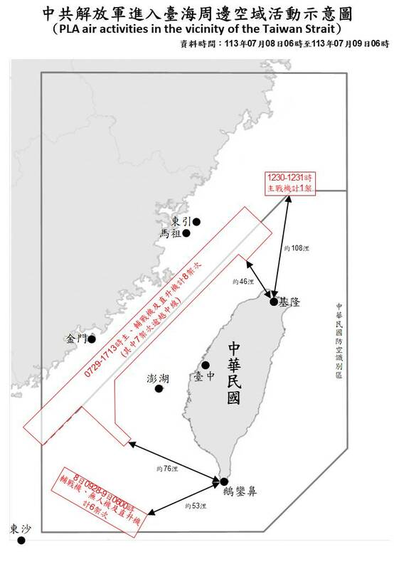 國防部公布中共解放軍進入台海周邊空域活動示意圖。   圖：國防部提供