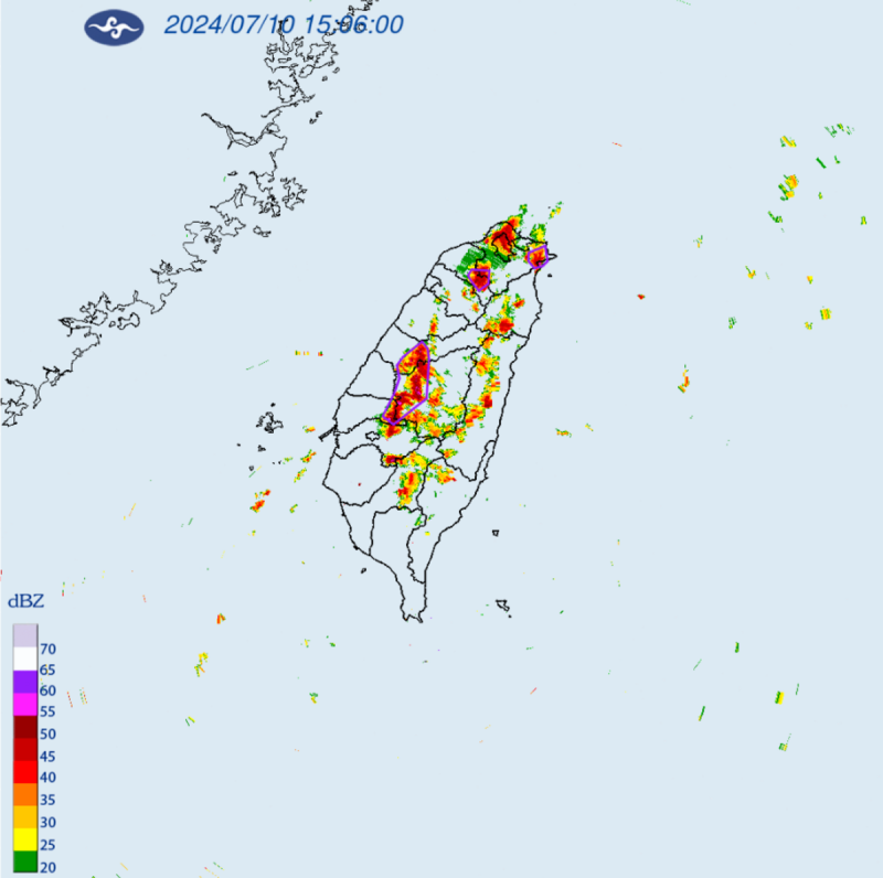 中央氣象署下午15時23分再度針對5縣市發布大雷雨即時消息。   圖：翻攝自中央氣象署官網