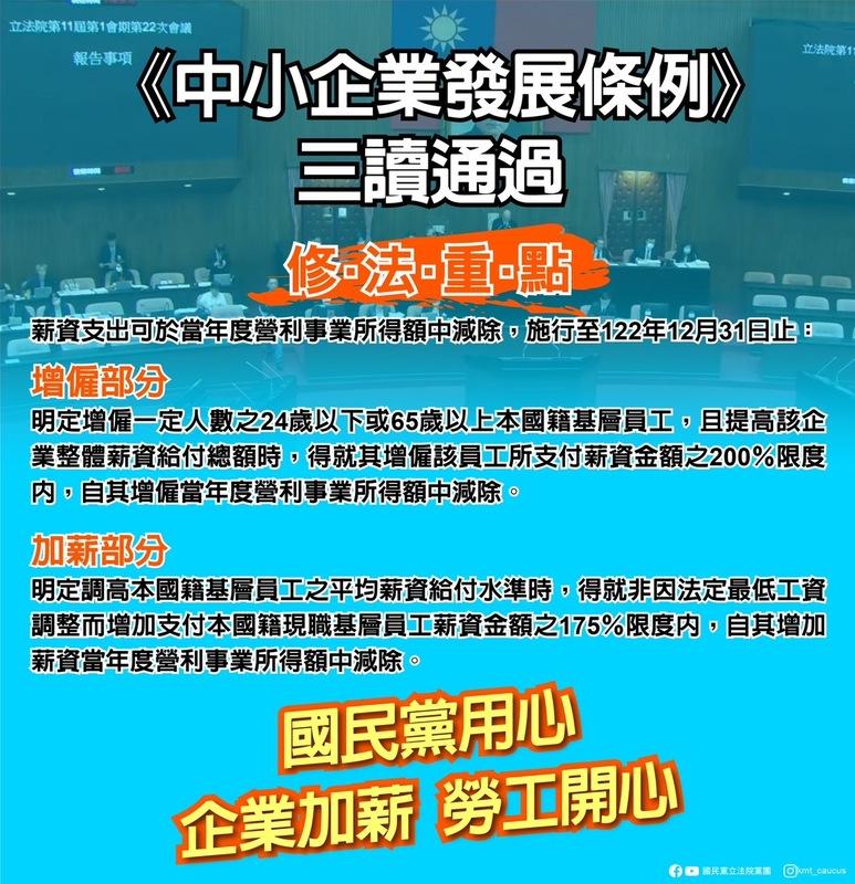 國民黨團說明《中小企業發展條例》修法重點。   圖：國民黨團 / 提供