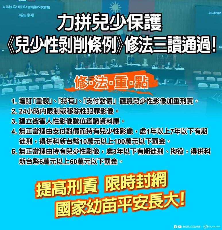 國民黨團說明《兒少性剝削條例》修法重點。   圖：國民黨團 / 提供