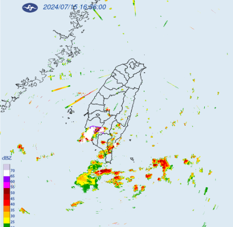 氣象署稍早發布大雷雨即時消息，高雄市、台南市持續時間至18時45分。   圖：翻攝自中央氣象署官網