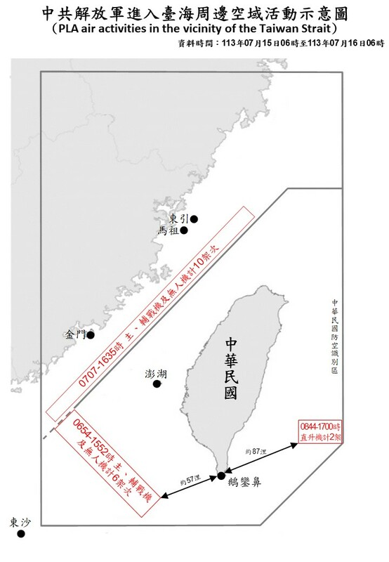  國防部公布中共解放軍進入台海周邊空域活動示意圖。 圖：國防部提供 