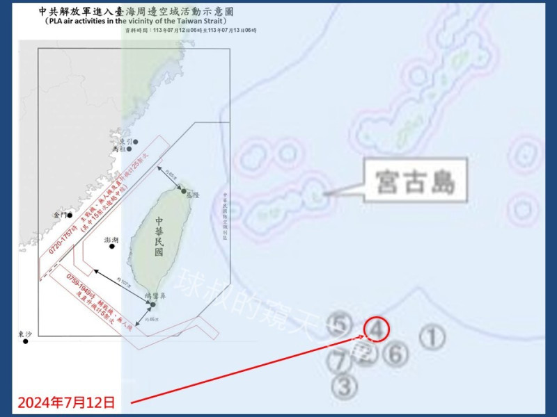 「套疊」國防部與日本統合幕僚監部圖資，呂禮詩研判，解放軍多架次、多方向軍機圍繞台灣，事實上西南防空識別區及東部空域所出現的各型機，都是與山東號編隊進行海空對抗演練；台灣海峽的兵力，反而是擔任策應的兵力。   圖：翻攝「臉書」呂禮詩