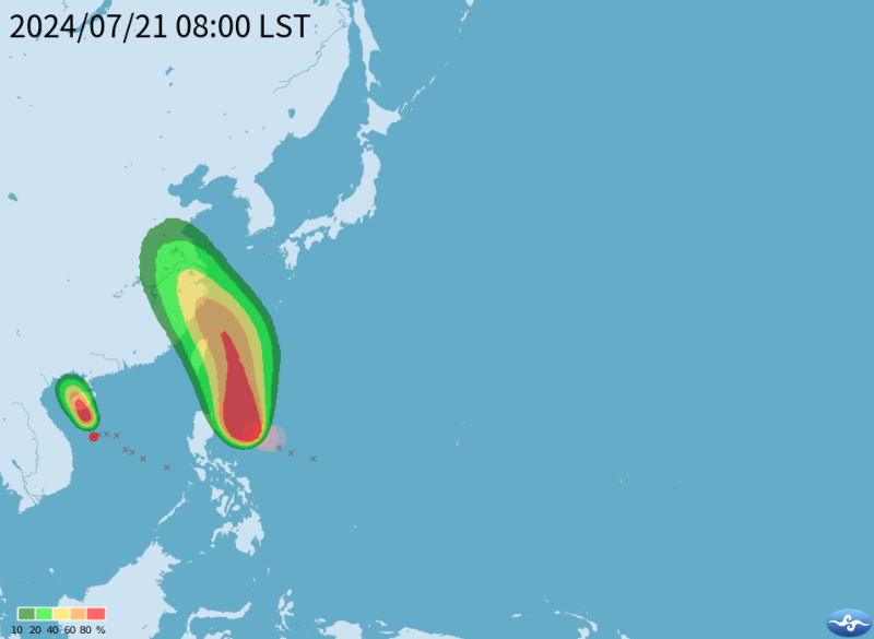 受颱風凱米外圍環流影響，台東往返蘭嶼、綠島23日及24日所有航班取消。   圖片來源/氣象署