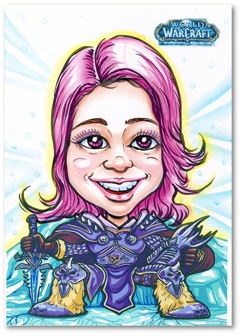 現場速寫畫師幫民眾以阿薩斯官方美術圖，畫出屬於你的巫妖王人物寫真。   圖：暴雪娛樂/提供