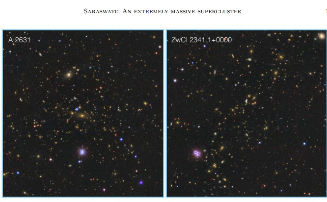 印度西部城市普恩一群科學家發現距離地球4000億光年的罕見星系濃密超大銀河系，以印度教「知識女神」名字「薩拉斯瓦蒂」（Saraswati）命名，將有助了解暗能量。   圖取自arxiv網站arxiv.org