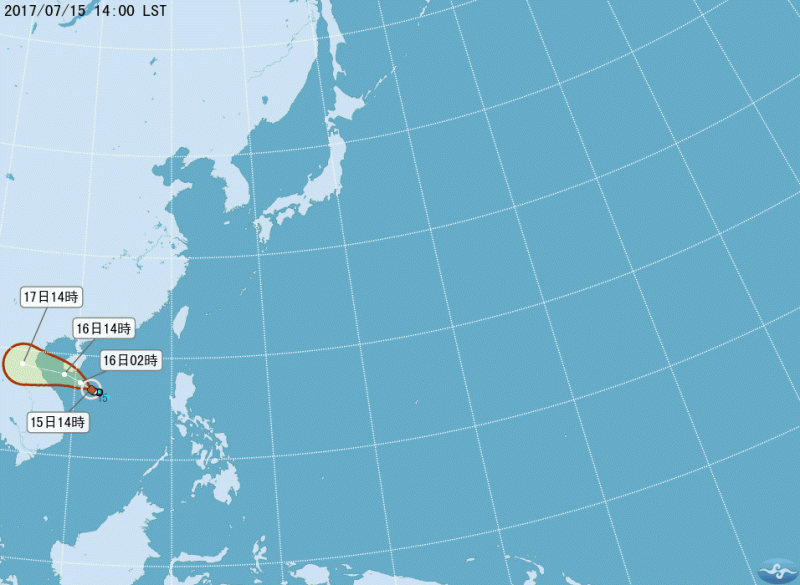 位於中西沙島海面的熱帶性低氣壓於今日14時發展為輕度颱風，4號颱塔拉斯，預測將向西北西移動，朝海南島南方海面行進，對台灣無直接影響。   圖：中央氣象局