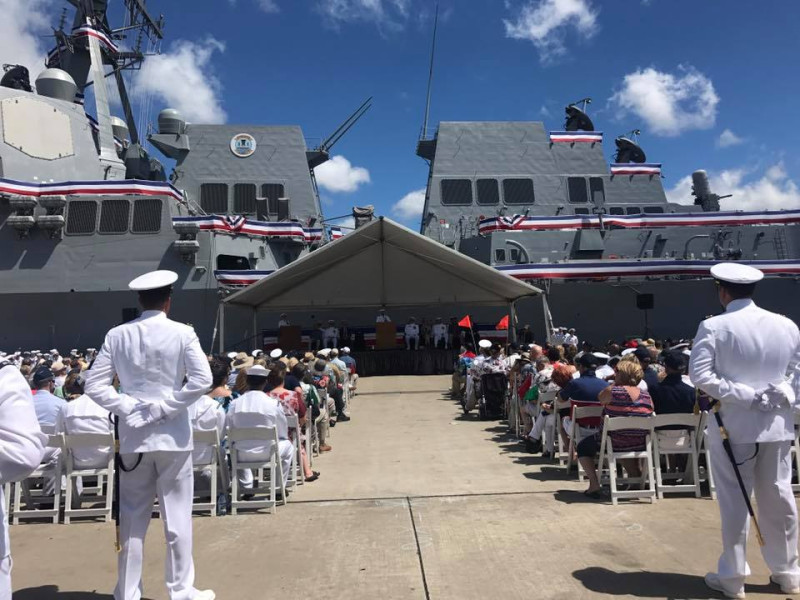 美國太平洋司令部司令哈里斯海軍上將特別在儀式上致詞。   圖：翻攝USS John Finn DDG 113臉書