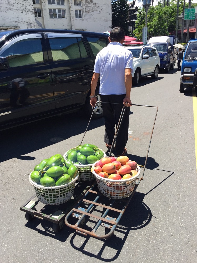 果農將一籃籃的芒果載往市場銷售。   圖：任安華/攝