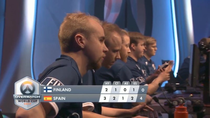 遭西班牙隊重創的芬蘭隊成員表情凝重。   圖：翻攝自暴雪官方twitch