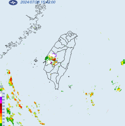 氣象署稍早今(28)日發布大雨特報！並針對南投縣、彰化縣至嘉義市、嘉義縣、南投縣，發布大雷雨即時訊息。   圖：氣象署／提供