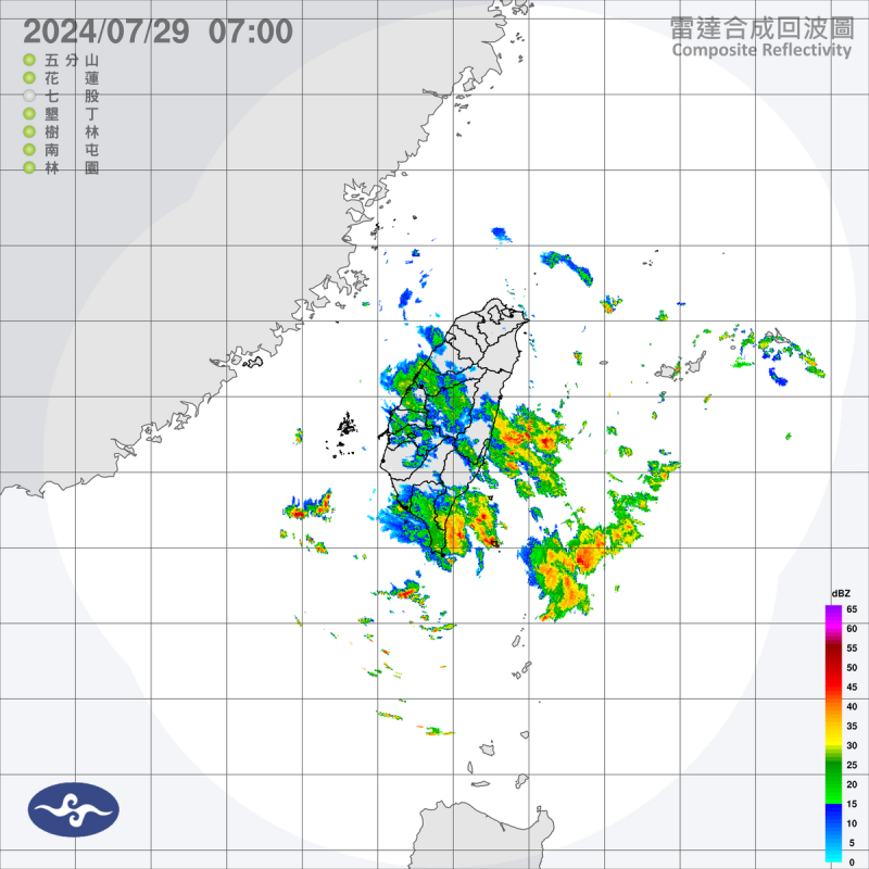 今天受到低氣壓移近影響，水氣稍增，東半部、恆春半島的短暫陣雨或雷雨，晚間局部地區將比較有感。   圖：中央氣象署／提供